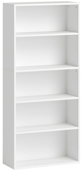 HOMCOM Mobile Libreria a 5 Ripiani con 3 Scaffali Flessibili, in Legno, 60x24x133.5 cm, Bianco
