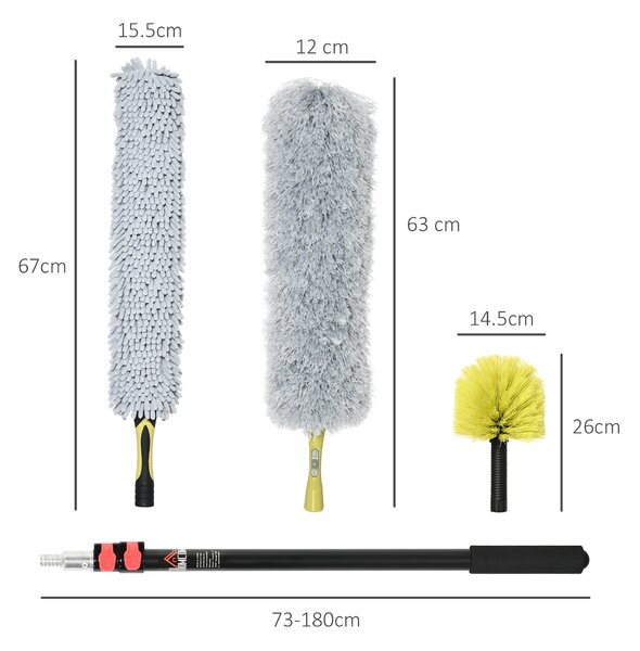HOMCOM Kit per Pulizia della Casa con Asta, Spolverino per Ragnatele, Spolverino in Microfibra e Spolverino per Ventilatore|Aosom