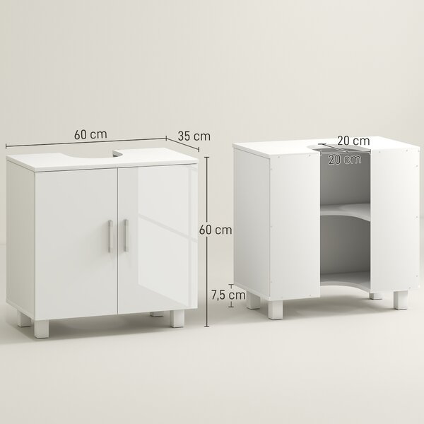 HOMCOM Mobile Sotto Lavabo Bagno a 2 Ante con Ripiano Centrale, in MDF, 60x35x60 cm, Bianco