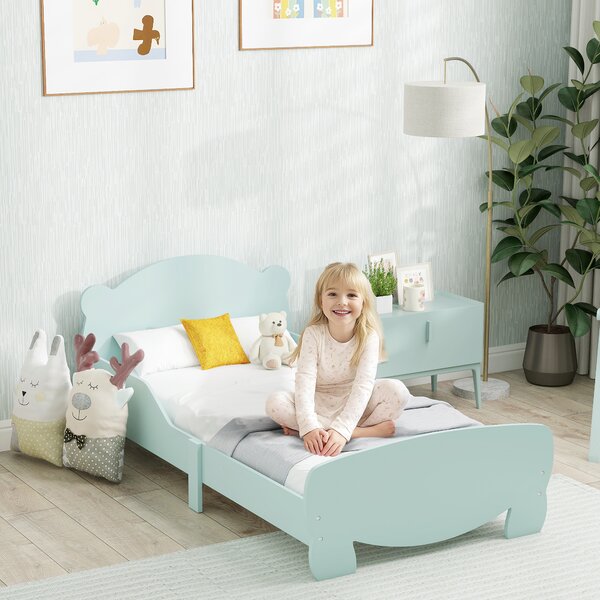 AIYAPLAY Lettino per Bambini con Testiera e Pediera a Orso e 2 Sponde Laterali, in Legno, 143.5x80x55 cm, Verde | Aosom Italy