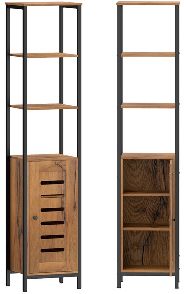 Kleankin Mobile Bagno Alto Stretto, Mobiletto Bagno Salvaspazio con Ante Soft Close a Persiana, 3 Ripiani Aperti, Ripiani Regolabili, Marrone Rustico | Aosom Italy