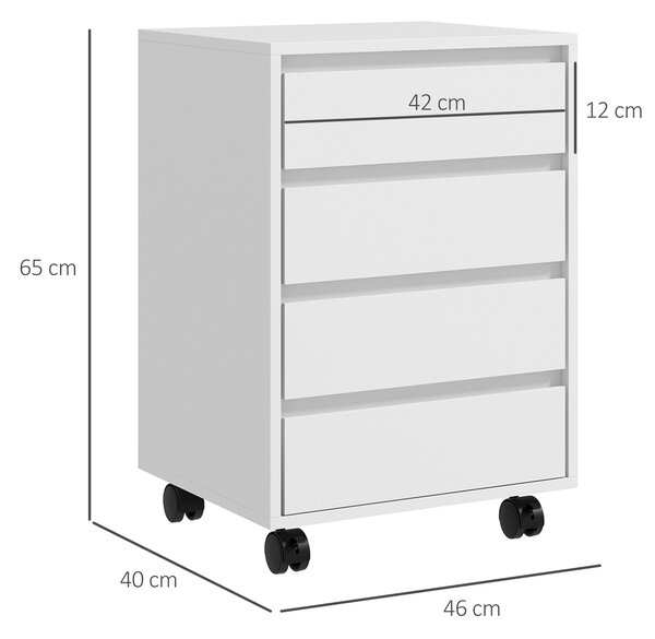 HOMCOM Cassettiera da Ufficio con 4 Cassetti e Ruote con Freno in Legno MDF, 46x40x65 cm, Bianco | Aosom Italy