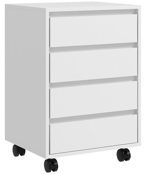 HOMCOM Cassettiera da Ufficio con 4 Cassetti e Ruote con Freno in Legno MDF, 46x40x65 cm, Bianco | Aosom Italy