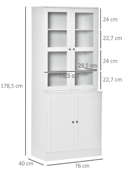 HOMCOM Mobile Libreria con 2 Armadietti, Armadio con Ripiani Regolabili su 3 livelli e Ante in Vetro, 76x40x178.5 cm, Bianco | Aosom Italy