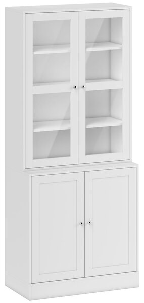 HOMCOM Mobile Libreria con 2 Armadietti, Armadio con Ripiani Regolabili su 3 livelli e Ante in Vetro, 76x40x178.5 cm, Bianco | Aosom Italy