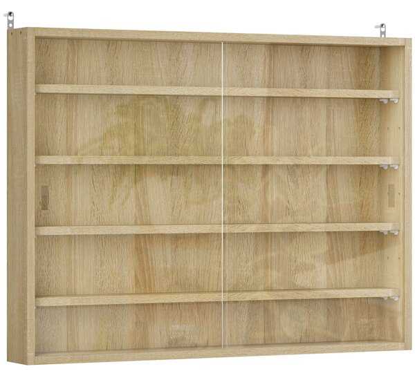 HOMCOM Bacheca Portaoggetti a 5 Ripiani Regolabili in Legno con Ante in Vetro, 80x9.5x60 cm, Color Legno | Aosom Italy