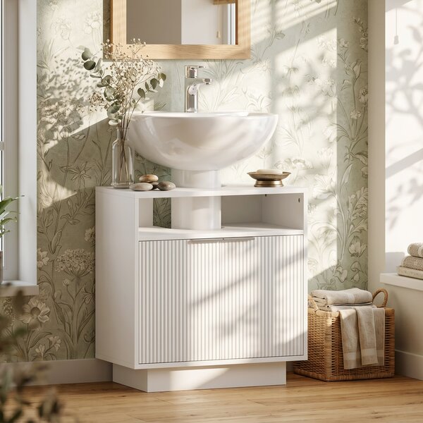 HOMCOM Mobile Sotto Lavabo Bagno con Ripiano Interno Regolabile e Ripiano Aperto, in Legno, 60x33x63 cm, Bianco | Aosom Italy