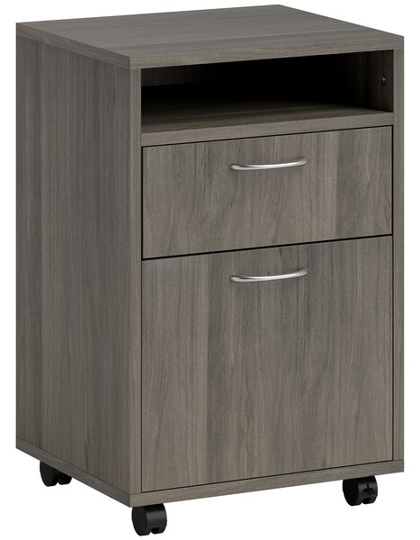 HOMCOM Cassettiera Portadocumenti a 4 Ruote con Ripiano Aperto e Cassetti, in Legno e Metallo, 40x35x60 cm, Grigio | Aosom Italy