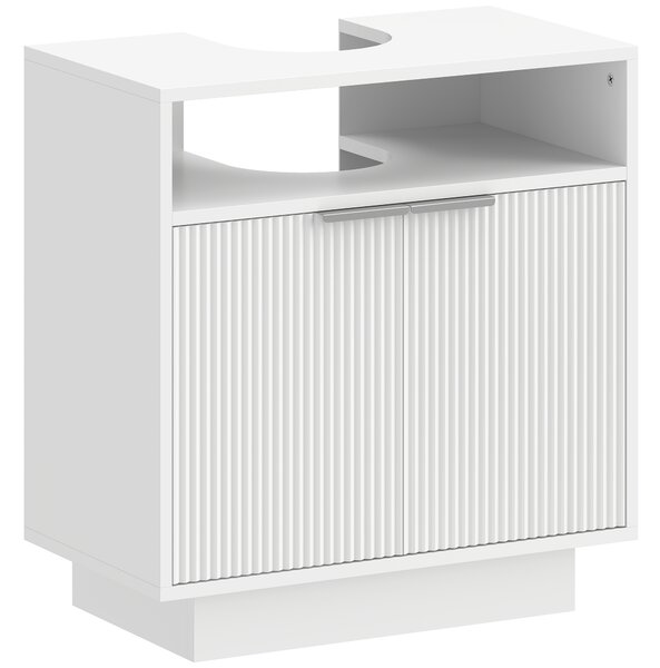 HOMCOM Mobile Sotto Lavabo Bagno con Ripiano Interno Regolabile e Ripiano Aperto, in Legno, 60x33x63 cm, Bianco | Aosom Italy