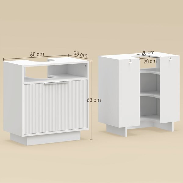 HOMCOM Mobile Sotto Lavabo Bagno con Ripiano Interno Regolabile e Ripiano Aperto, in Legno, 60x33x63 cm, Bianco | Aosom Italy