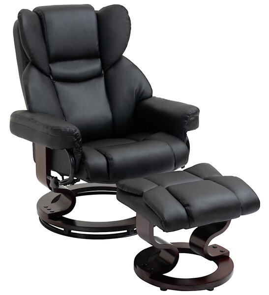 HOMCOM Poltrona Relax e Pouf Poggiapiedi, Reclinabile a 145° con Seduta Girevole in Finta Pelle, Nero | Aosom Italy
