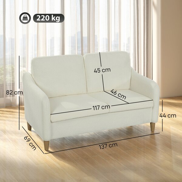 HOMCOM Divano 2 Posti Moderno con Cuscini Spessi e Rivestimento Sherpa, 137x69x82 cm, Crema | Aosom Italy