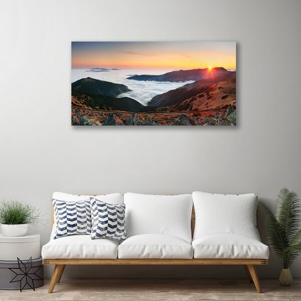 Quadro stampa su tela Montagne, nuvole, sole, paesaggio 100x50 cm