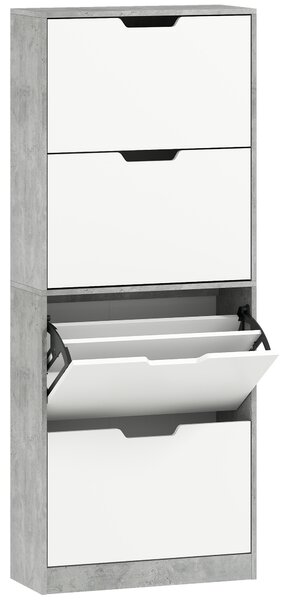 HOMCOM Scarpiera Salvaspazio Moderna a 4 Ante per 16 Paia di Scarpe, 62.5x26x156 cm, Grigio Cemento | Aosom Italy