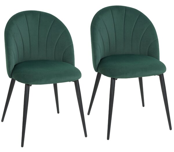 HOMCOM Set di 2 Sedie Sala da Pranzo in Velluto, con Schienale Curvo a Conchiglia, Gambe in Acciaio, Stile Nordico, Verde Scuro | Aosom Italy