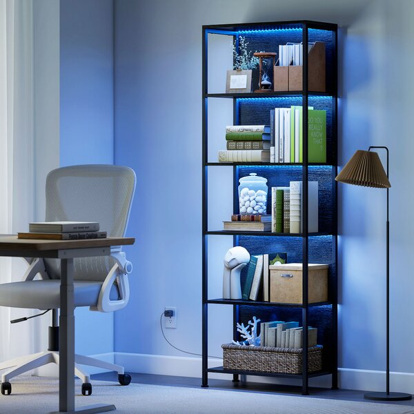 HOMCOM Libreria Scaffale in Stile Industriale a 5 Ripiani con Illuminazione LED, in Metallo e Legno, 60x30x179 cm, Nero | Aosom Italy