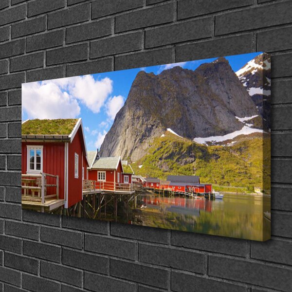 Quadro su tela Case Lago Paesaggio di montagna 100x50 cm