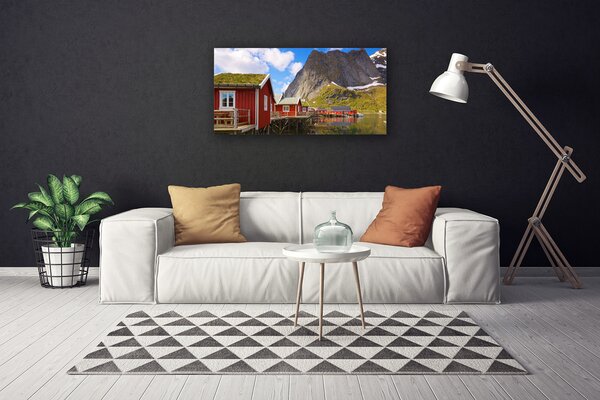 Quadro su tela Case Lago Paesaggio di montagna 100x50 cm