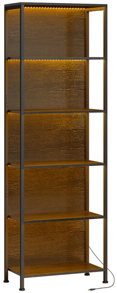 HOMCOM Libreria Scaffale in Stile Industriale a 5 Ripiani con Illuminazione LED, in Metallo e Legno, 60x30x179 cm, Nero | Aosom Italy