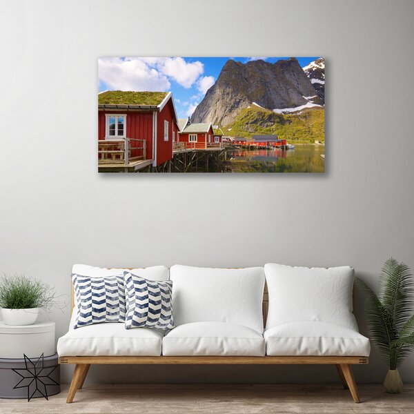Quadro su tela Case Lago Paesaggio di montagna 100x50 cm