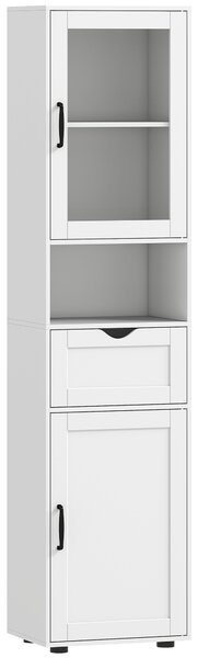HOMCOM Colonna Bagno in Legno con 2 Armadietti, Cassetto e Ripiano Aperto, 40x30x165 cm, Bianco | Aosom Italy