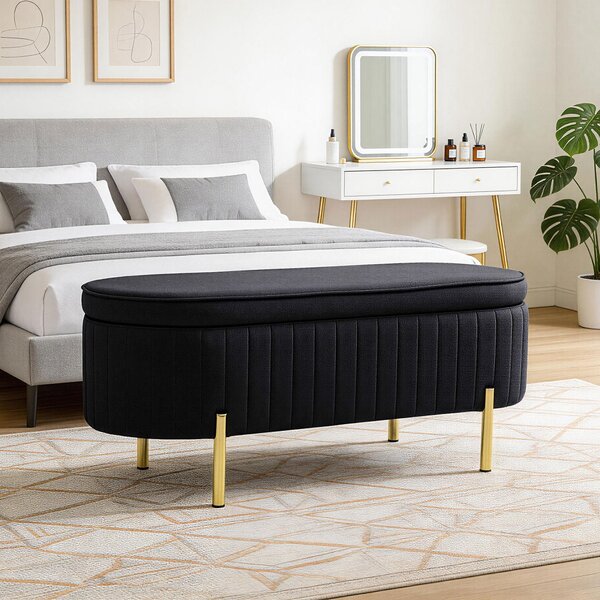 HOMCOM Panca Contenitore Ingresso Ovale 72L con Coperchio Sollevabile, Seduta Imbottita, in Velluto, Nero | Aosom Italy