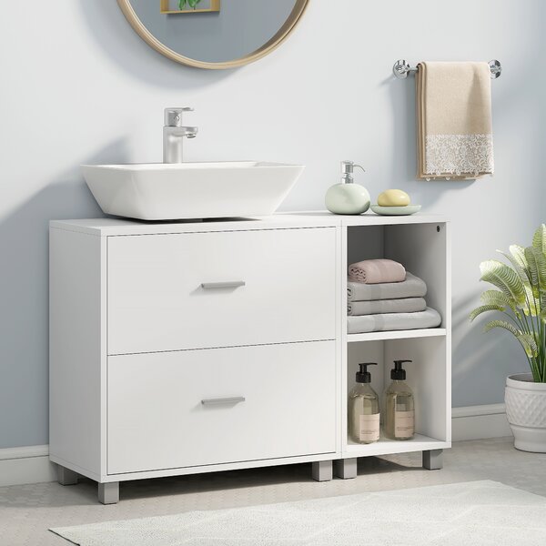 HOMCOM Mobile Sottolavabo Bagno con 2 Cassetti e Ripiani Aperti, in Legno, 90x30x60 cm, Bianco | Aosom Italy