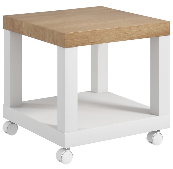 HOMCOM Tavolino da Soggiorno con Rotelle e Mensola Aperta, per Divano, Camera da Letto o Soggiorno, 40x40x40 cm, Legno Naturale e Bianco | Aosom Italy