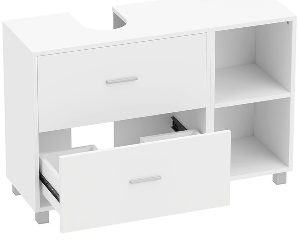 HOMCOM Mobile Sottolavabo Bagno con 2 Cassetti e Ripiani Aperti, in Legno, 90x30x60 cm, Bianco | Aosom Italy