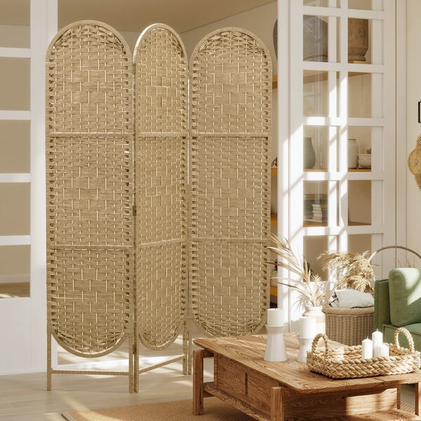 HOMCOM Paravento da Interni Pieghevole a 3 Pannelli, 120x170 cm, Stile Bohemien in Carta e Legno di Pino, Color Legno | Aosom Italy