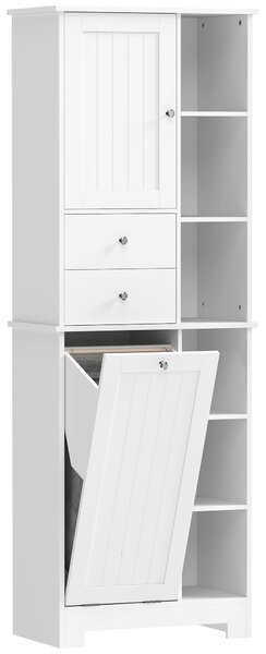 HOMCOM Armadietto da Bagno Bianco, Cesto Biancheria Inclinabile, Cassetti | Aosom Italy