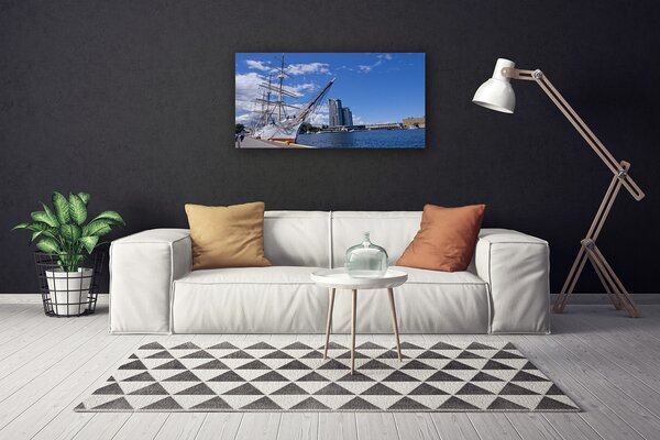 Quadro su tela Paesaggio della città del mare della barca 100x50 cm