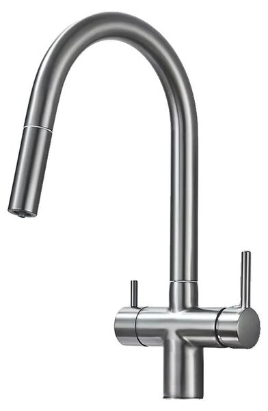 Rubinetto da cucina, materiale: ottone, due maniglie, colore: grigio