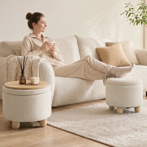 HOMCOM Pouf contenitore rotondo da 19 L effetto iuta con coperchio, beige | Aosom Italy