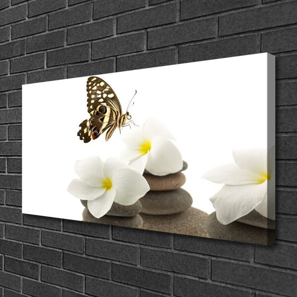 Quadro su tela Farfalla, fiore, pietre 100x50 cm
