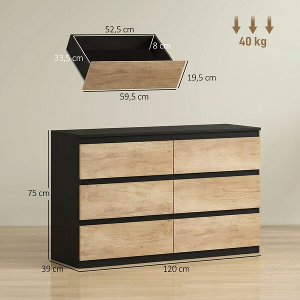 HOMCOM Cassettiera Camera da Letto 6 Cassetti, Comò Camera da Letto in Legno con Piedini Antiscivolo | Aosom Italy