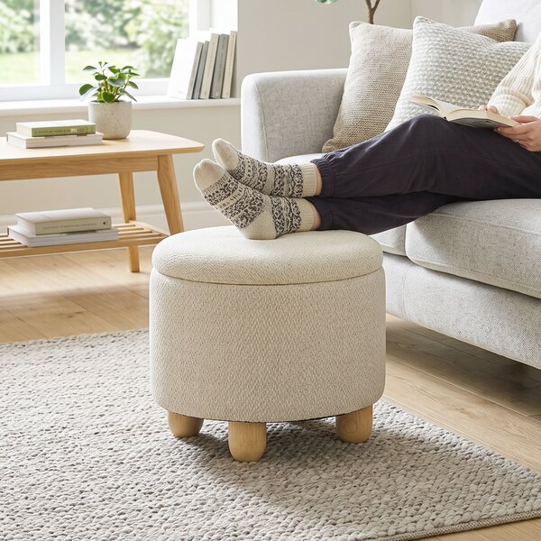 HOMCOM Pouf contenitore rotondo da 19 L effetto iuta con coperchio, beige | Aosom Italy