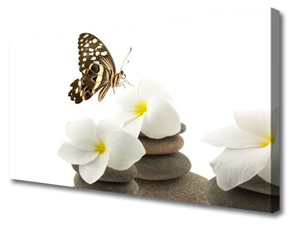 Quadro su tela Farfalla, fiore, pietre 100x50 cm