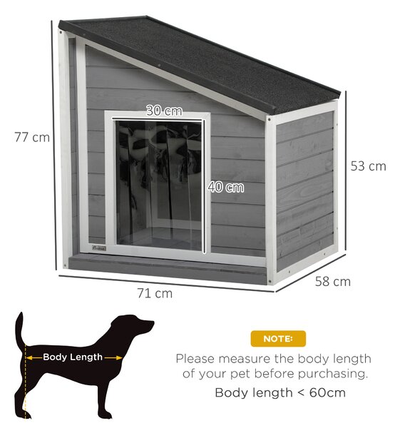 PawHut Cuccia per cani resistente alle intemperie con tetto in asfalto, in legno massello, 71x58x77 cm, Grigio e Bianco | Aosom Italy