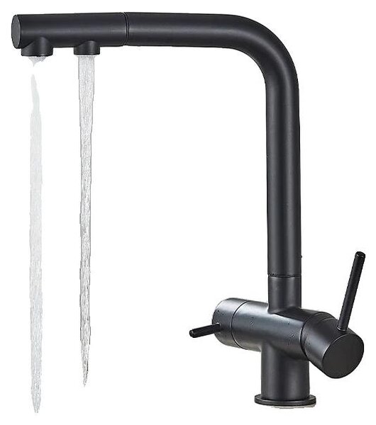 Rubinetto da cucina con filtro e possibilità di utilizzare l'acqua del rubinetto, erogatore estraibile, colore nero