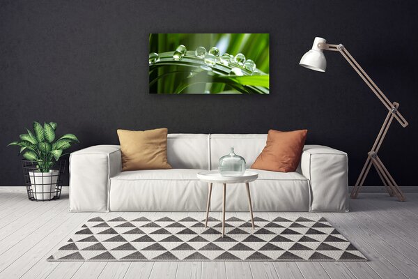 Quadro su tela Erba, Rosa, Gocce 100x50 cm