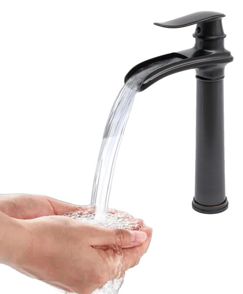 Miscelatore per lavabo, struttura in ottone, valvola in Vetroceramica, colore nero, attacco G3/8