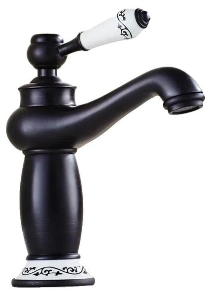 Miscelatore per lavabo, design elegante, alta portata, colore nero, materiale: ottone