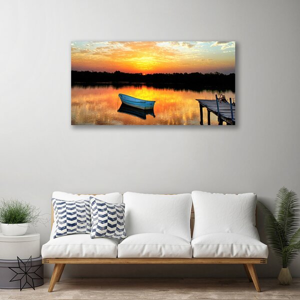 Quadro su tela Paesaggio del lago del ponte della barca 100x50 cm