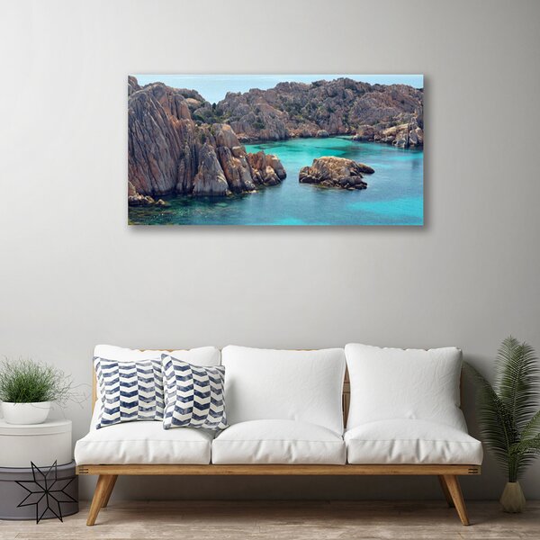 Quadro stampa su tela Paesaggio del mare della roccia della baia 100x50 cm