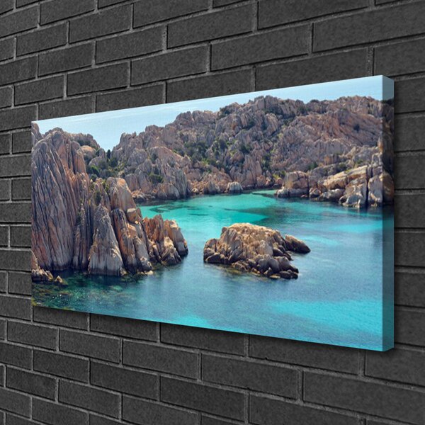 Quadro stampa su tela Paesaggio del mare della roccia della baia 100x50 cm