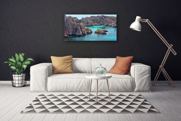 Quadro stampa su tela Paesaggio del mare della roccia della baia 100x50 cm