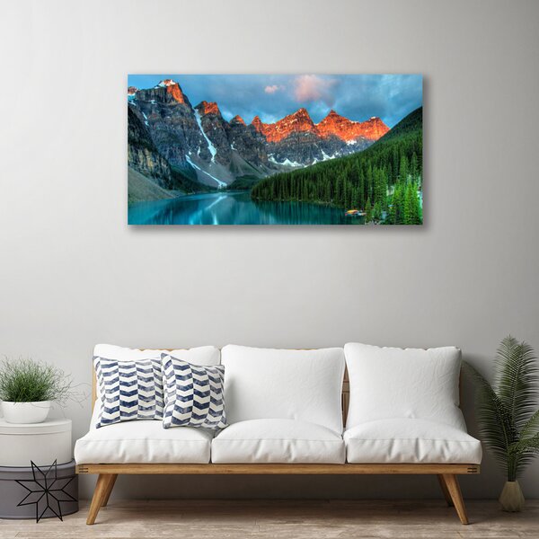 Quadro su tela Paesaggio del lago della foresta di montagna 100x50 cm