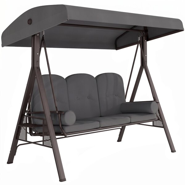 Outsunny Dondolo da Giardino 3 Posti con Tetto Regolabile, Portabicchieri e Cuscini, 208x120x172 cm, Grigio