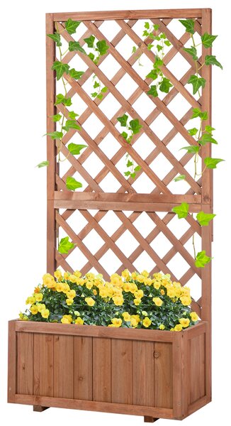 Outsunny Fioriera da Giardino con Spalliera a Griglia per Piante Rampicanti in Legno di Abete, 72.5x31.5x149.5cm, Arancio | Aosom Italy